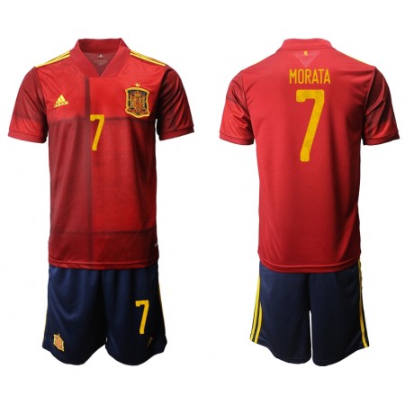 Spanien Fotbollströjor Morata 7 Barn Hemma tröja EM 2020 Kortärmad